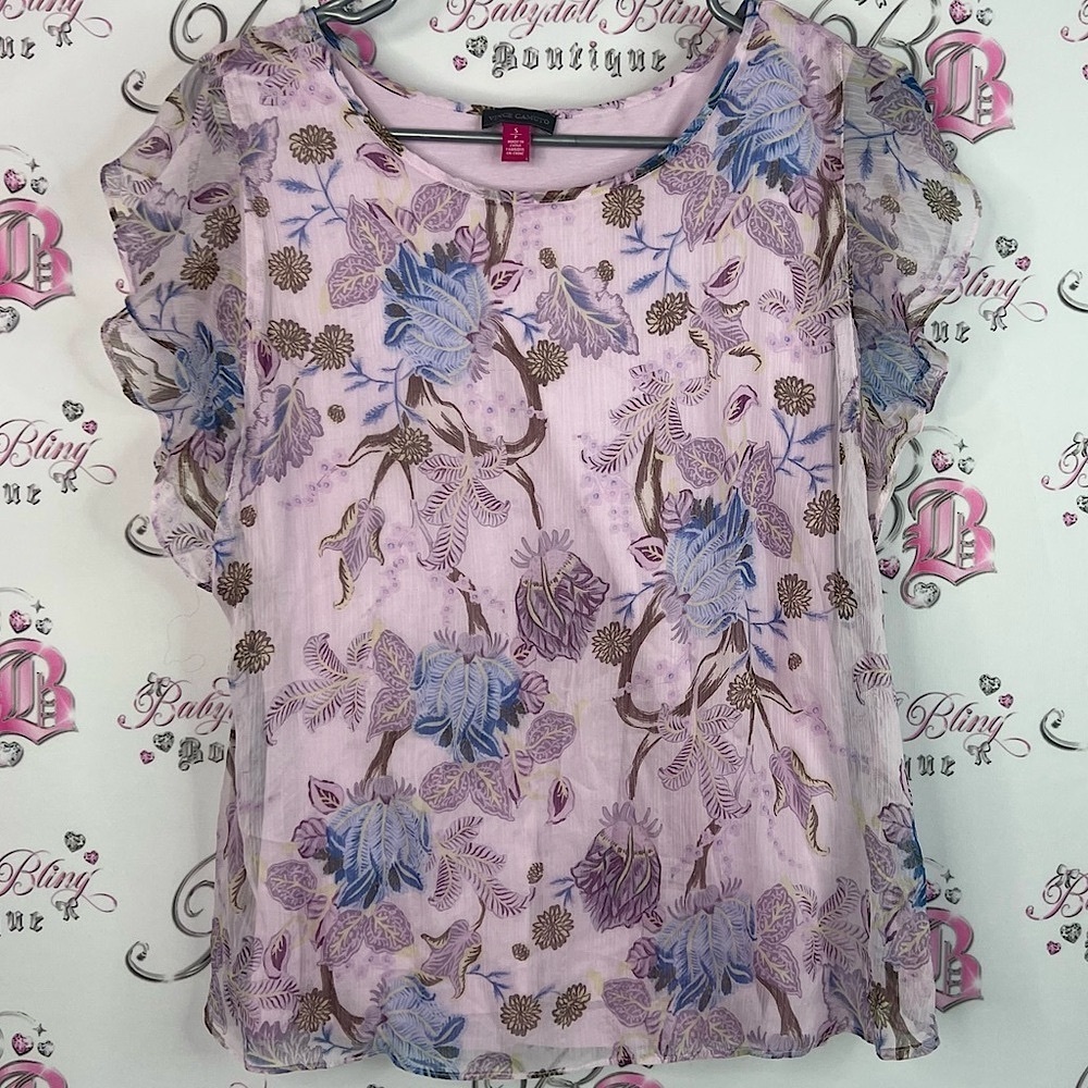 Vince Camuto tshirt ruffle sleeves flowers Floral Blouse - Pink and Blue
